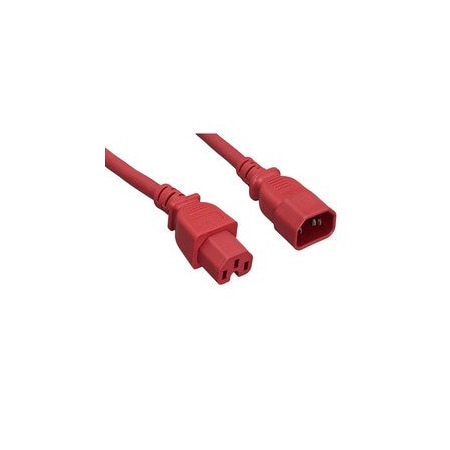 Cable Wholesale High Temperature Power Cord, C14 to C15, 14AWG, 15 Amp / 250 Volt, UL SJT, Red, 3 foot 10W2-07103RD
